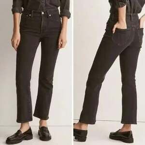 NWT Madewell Women's Tall Kick Out Crop Jeans Black Rinse Wash Size 31T